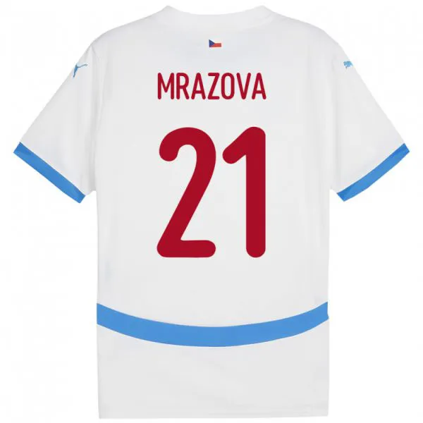 ילדים צ'כיה Miroslava Mrázová #21 לבן הרחק ג'רזי 24-26 חולצה קצרה