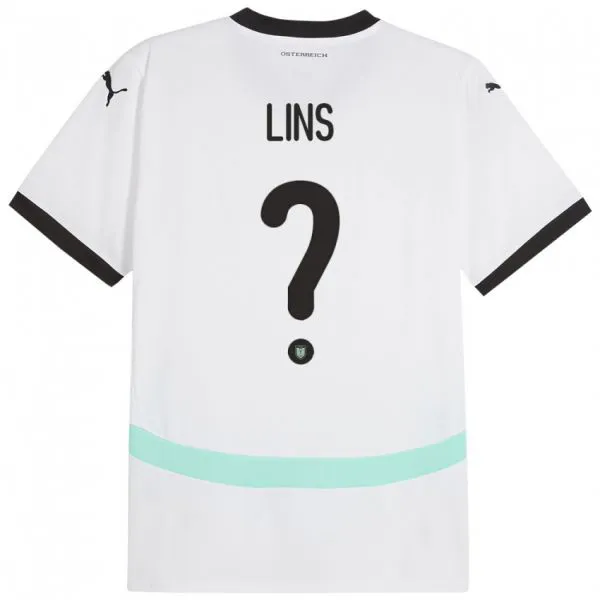 גברים אוסטריה Jonas Lins #0 לבן הרחק ג'רזי 24-26 חולצה קצרה