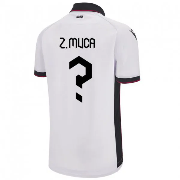 גברים אלבניה Zylyf Muça #0 לבן הרחק ג'רזי 24-26 חולצה קצרה