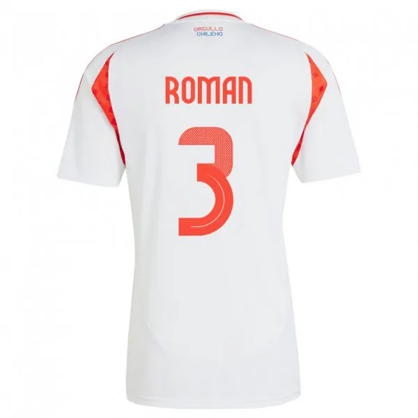 גברים צ'ילה Iván Román #3 לבן הרחק ג'רזי 24-26 חולצה קצרה