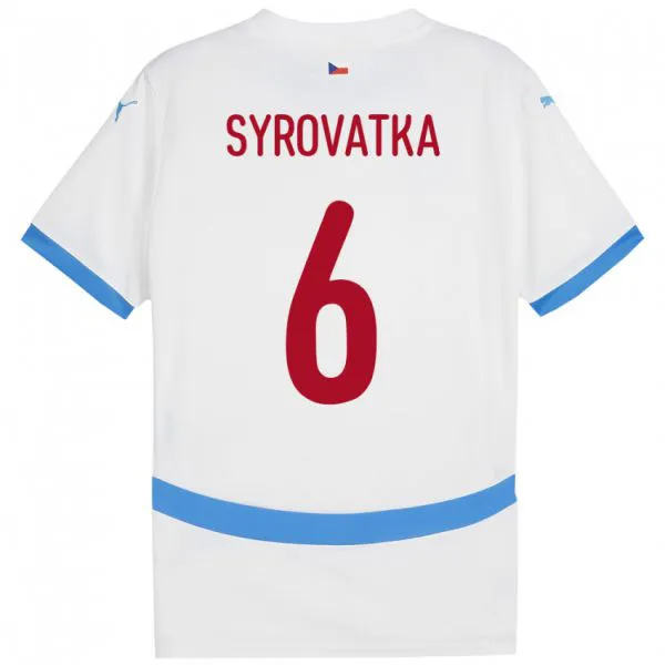 נשים צ'כיה Matyas Syrovatka #6 לבן הרחק ג'רזי 24-26 חולצה קצרה