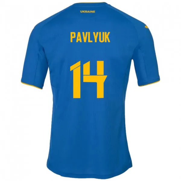 נשים אוקראינה Yevgen Pavlyuk #14 כְּחוֹל הרחק ג'רזי 24-26 חולצה קצרה