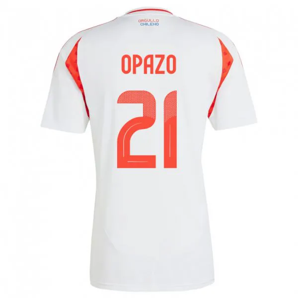 נשים צ'ילה Diego Opazo #21 לבן הרחק ג'רזי 24-26 חולצה קצרה