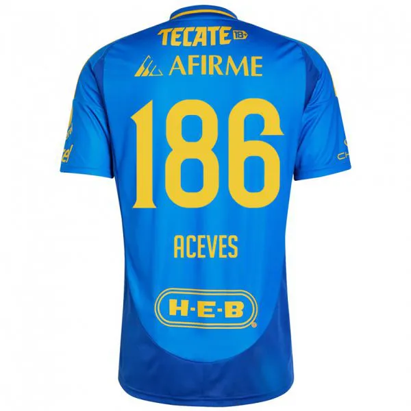ילדים Israel Aceves #186 כחול צהוב הרחק ג'רזי 2024/25 חולצה קצרה