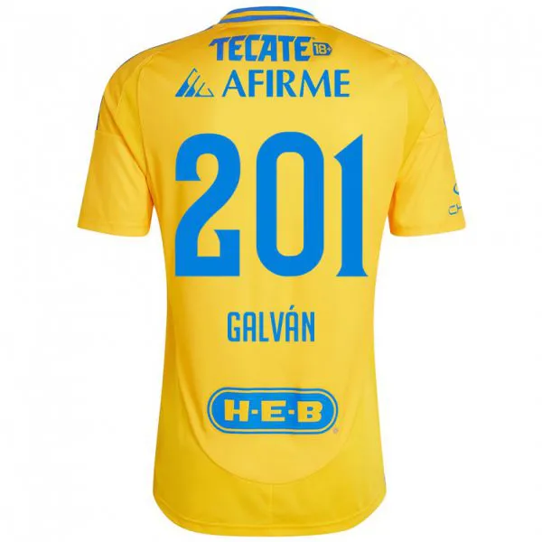 גברים Isac Galván #201 זהב צהוב ג'רזי ביתית 2024/25 חולצה קצרה