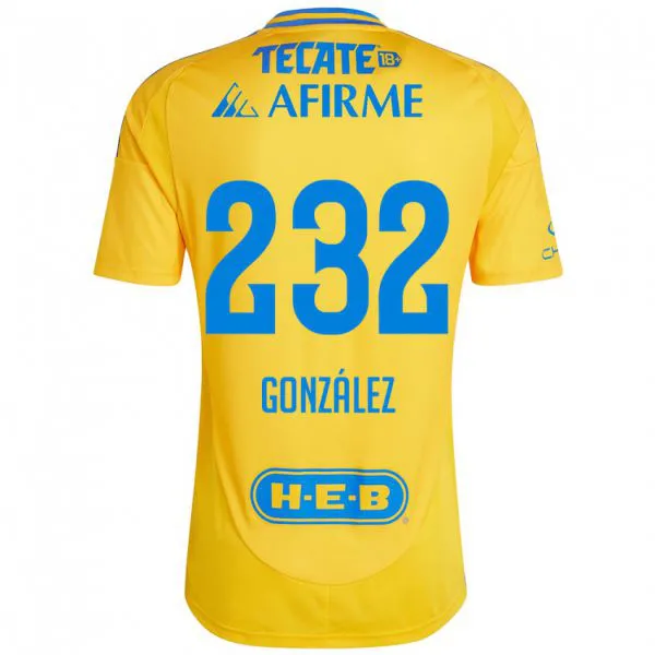 גברים César González #232 זהב צהוב ג'רזי ביתית 2024/25 חולצה קצרה