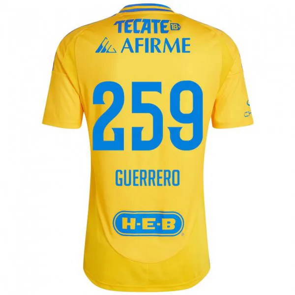 גברים Erick Guerrero #259 זהב צהוב ג'רזי ביתית 2024/25 חולצה קצרה