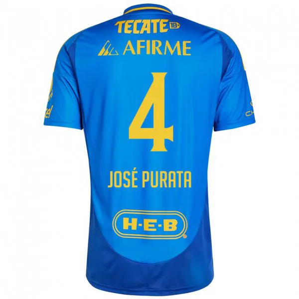 גברים Juan Jose Sanchez Purata #4 כחול צהוב הרחק ג'רזי 2024/25 חולצה קצרה