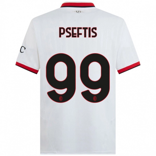 ילדים Fotios Pseftis #99 לבן שחור אדום הרחק ג'רזי 2024/25 חולצה קצרה
