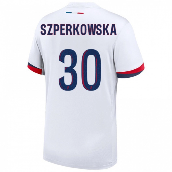 גברים Oliwia Szperkowska #30 לבן כחול אדום הרחק ג'רזי 2024/25 חולצה קצרה