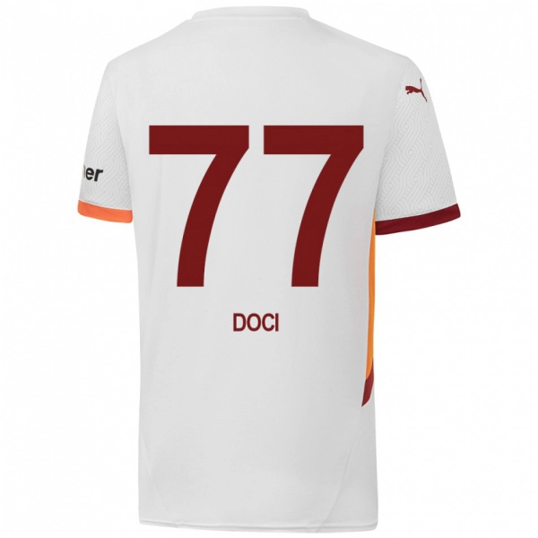 נשים Megi Doci #77 לבן צהוב אדום הרחק ג'רזי 2024/25 חולצה קצרה