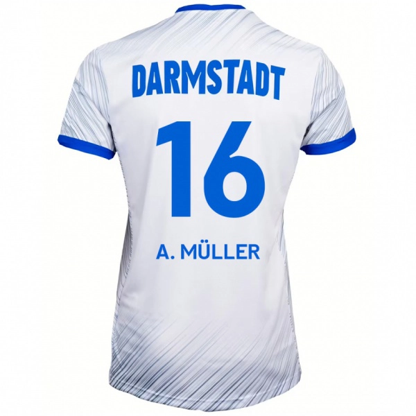 ילדים Andreas Müller #16 לבן כחול הרחק ג'רזי 2024/25 חולצה קצרה