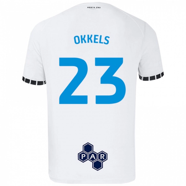 גברים Jeppe Okkels #23 לָבָן ג'רזי ביתית 2024/25 חולצה קצרה