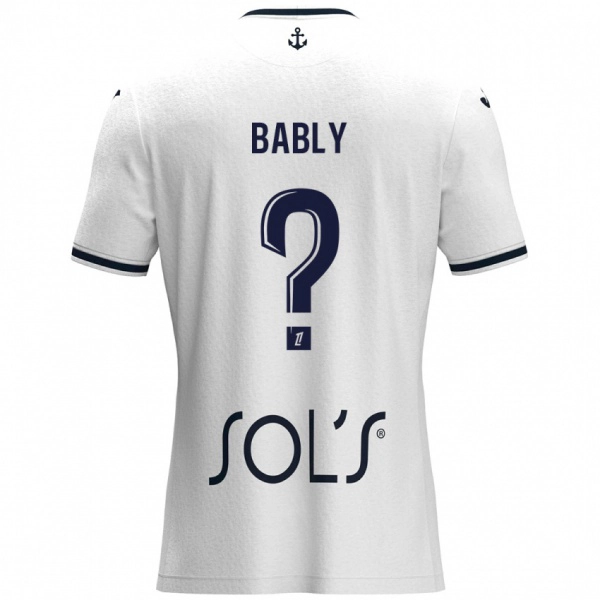 נשים Emmanuel Bably #0 לבן כחול כהה הרחק ג'רזי 2024/25 חולצה קצרה