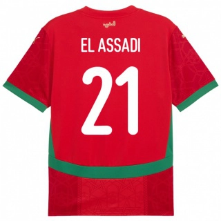 ילדים מָרוֹקוֹ Othmane El Assadi #21 אָדוֹם ג'רזי ביתית 24-26 חולצה קצרה