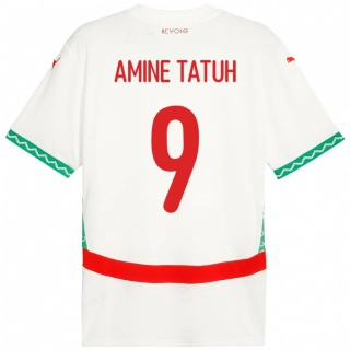 ילדים מָרוֹקוֹ Mohammed Amine Tatuh #9 לָבָן הרחק ג'רזי 24-26 חולצה קצרה