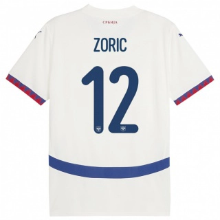 ילדים סרביה Nemanja Zoric #12 לבן הרחק ג'רזי 24-26 חולצה קצרה