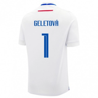 ילדים סלובקיה Martina Geletová #1 לָבָן הרחק ג'רזי 24-26 חולצה קצרה