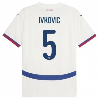 גברים סרביה Ognjen Ivkovic #5 לבן הרחק ג'רזי 24-26 חולצה קצרה