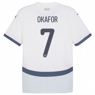 גברים שווייץ Tobias Okafor #7 לבן הרחק ג'רזי 24-26 חולצה קצרה