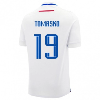 גברים סלובקיה Matus Tomasko #19 לָבָן הרחק ג'רזי 24-26 חולצה קצרה