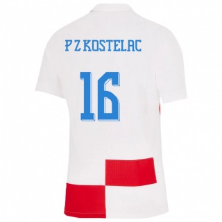 נשים קרואטיה Petar Zvonimir Kostelac #16 לבן אדום ג'רזי ביתית 24-26 חולצה קצרה