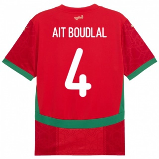 נשים מָרוֹקוֹ Abdelhamid Ait Boudlal #4 אָדוֹם ג'רזי ביתית 24-26 חולצה קצרה
