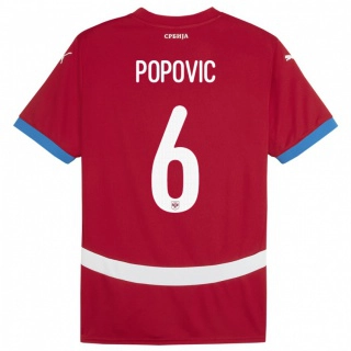 נשים סרביה Andrej Popovic #6 אָדוֹם ג'רזי ביתית 24-26 חולצה קצרה