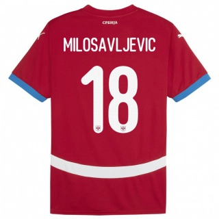 נשים סרביה Jovan Milosavljevic #18 אָדוֹם ג'רזי ביתית 24-26 חולצה קצרה