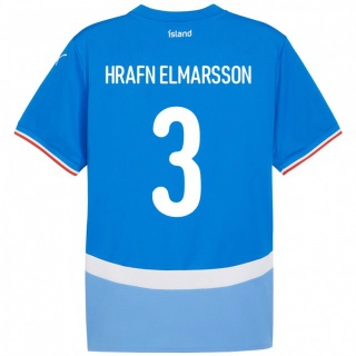 נשים אִיסלַנד Leó Hrafn Elmarsson #3 כְּחוֹל ג'רזי ביתית 24-26 חולצה קצרה