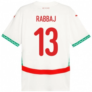 נשים מָרוֹקוֹ Yusuf Rabbaj #13 לָבָן הרחק ג'רזי 24-26 חולצה קצרה