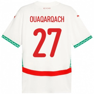 נשים מָרוֹקוֹ Abdelkader Ouaqarqach #27 לָבָן הרחק ג'רזי 24-26 חולצה קצרה