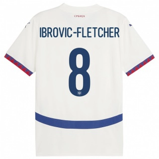 נשים סרביה Edward Ibrovic-Fletcher #8 לבן הרחק ג'רזי 24-26 חולצה קצרה