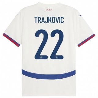 נשים סרביה Aleksa Trajkovic #22 לבן הרחק ג'רזי 24-26 חולצה קצרה