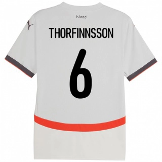 נשים אִיסלַנד Mikael Máni Thorfinnsson #6 לָבָן הרחק ג'רזי 24-26 חולצה קצרה