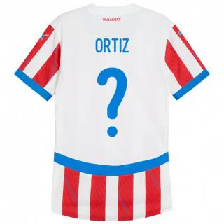 ילדים פרגוואי Rolando Ortíz #0 לבן אדום ג'רזי ביתית 24-26 חולצה קצרה