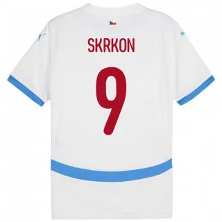 ילדים צ'כיה Vit Skrkon #9 לבן הרחק ג'רזי 24-26 חולצה קצרה