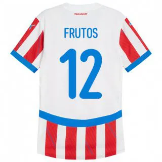 גברים פרגוואי Rodrigo Frutos #12 לבן אדום ג'רזי ביתית 24-26 חולצה קצרה