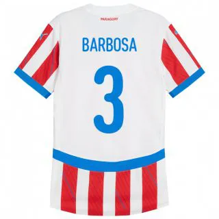 גברים פרגוואי Camila Barbosa #3 לבן אדום ג'רזי ביתית 24-26 חולצה קצרה