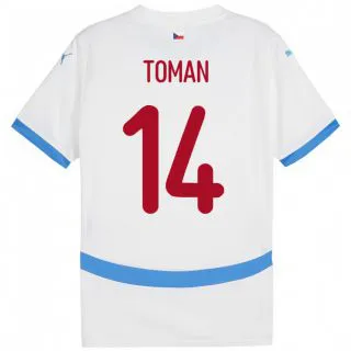 נשים צ'כיה Zdenek Toman #14 לבן הרחק ג'רזי 24-26 חולצה קצרה