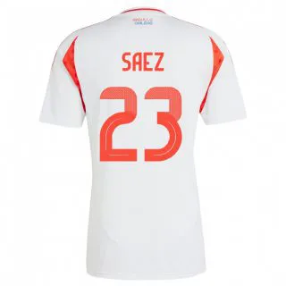 נשים צ'ילה Ignacio Sáez #23 לבן הרחק ג'רזי 24-26 חולצה קצרה