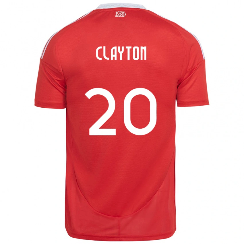 גברים Clayton #20 אדום לבן ג'רזי ביתית 2025/26 חולצה קצרה