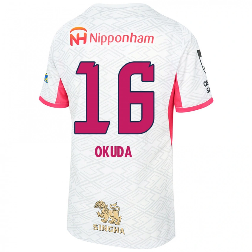 נשים Hayato Okuda #16 ורוד סאקורה לבן הרחק ג'רזי 2025/26 חולצה קצרה