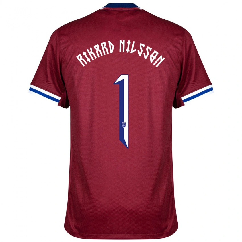 ילדים נורבגיה Oskar Rikard Nilsson #1 אדום כחול לבן ג'רזי ביתית 24-26 חולצה קצרה