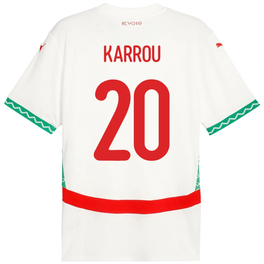ילדים מָרוֹקוֹ Mohamed Karrou #20 לָבָן הרחק ג'רזי 24-26 חולצה קצרה