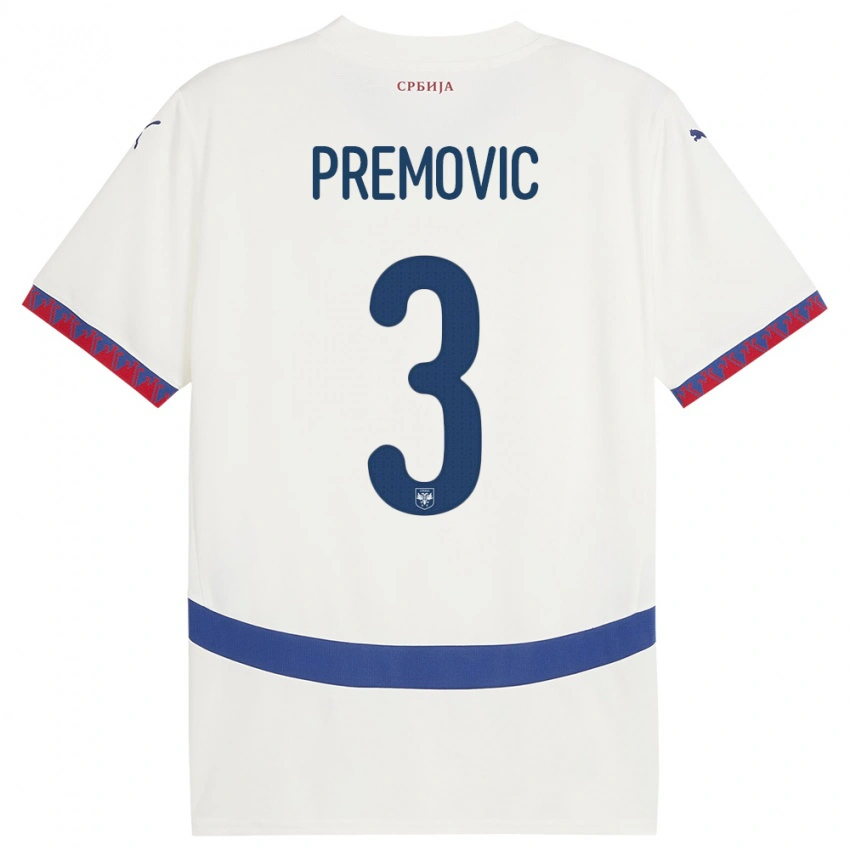 ילדים סרביה Relja Premovic #3 לבן הרחק ג'רזי 24-26 חולצה קצרה
