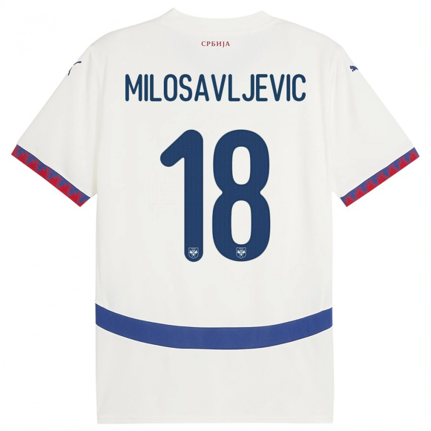 ילדים סרביה Jovan Milosavljevic #18 לבן הרחק ג'רזי 24-26 חולצה קצרה