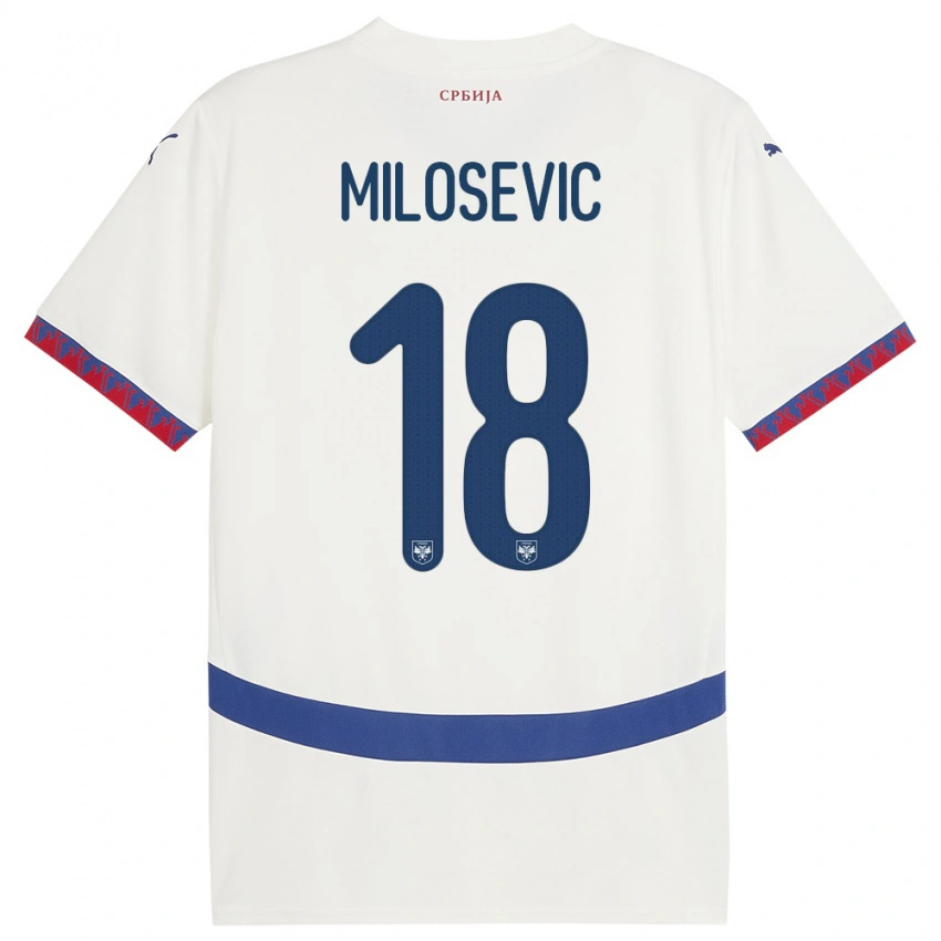 ילדים סרביה Mateja Milosevic #18 לבן הרחק ג'רזי 24-26 חולצה קצרה