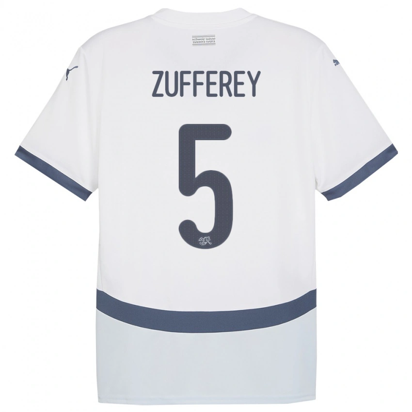 ילדים שווייץ Gil Zufferey #5 לבן הרחק ג'רזי 24-26 חולצה קצרה