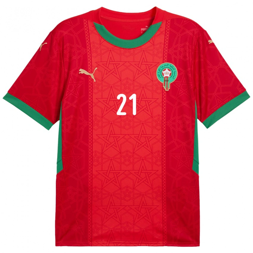 גברים מָרוֹקוֹ Tajeddine El Moussaoui #21 אָדוֹם ג'רזי ביתית 24-26 חולצה קצרה